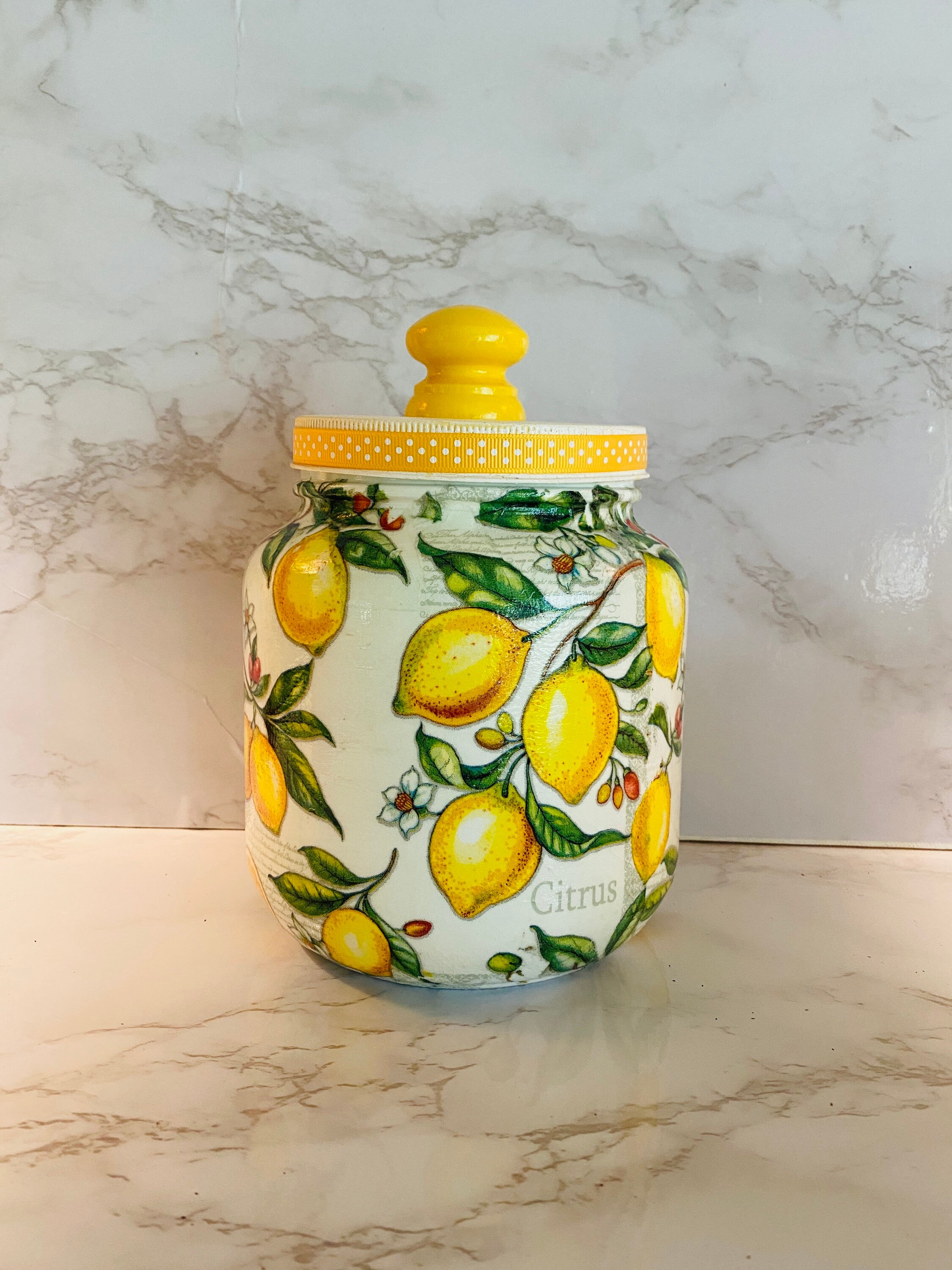 Kitchen canister Bright yellow lemon themed 1/2 gallon Etsy