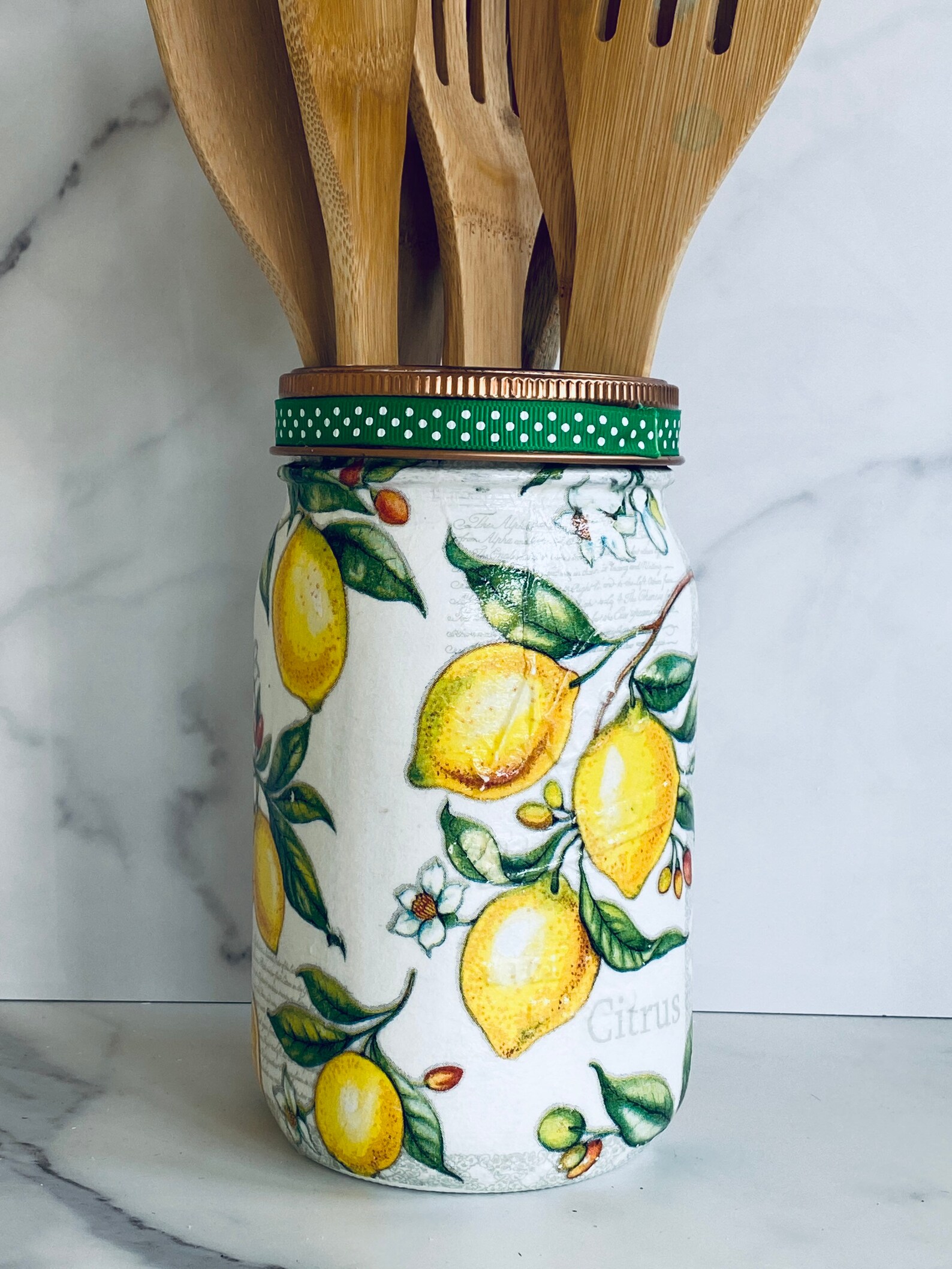 Lemon themed utensil holder 32 oz quart wide mouth mason Etsy
