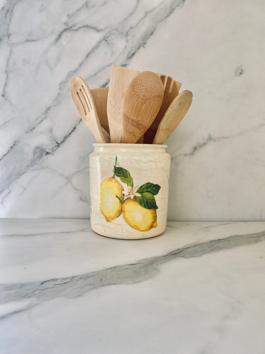 Lemon and Fruit Themed Kitchen Utensil Holder Utensil Caddy Etsy