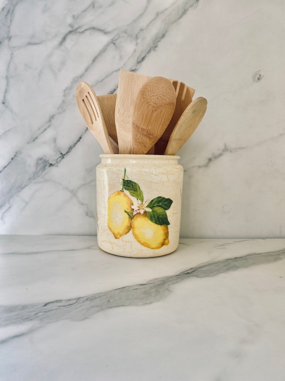Extra Large Lemon Themed Kitchen Utensil Holder Utensil Etsy