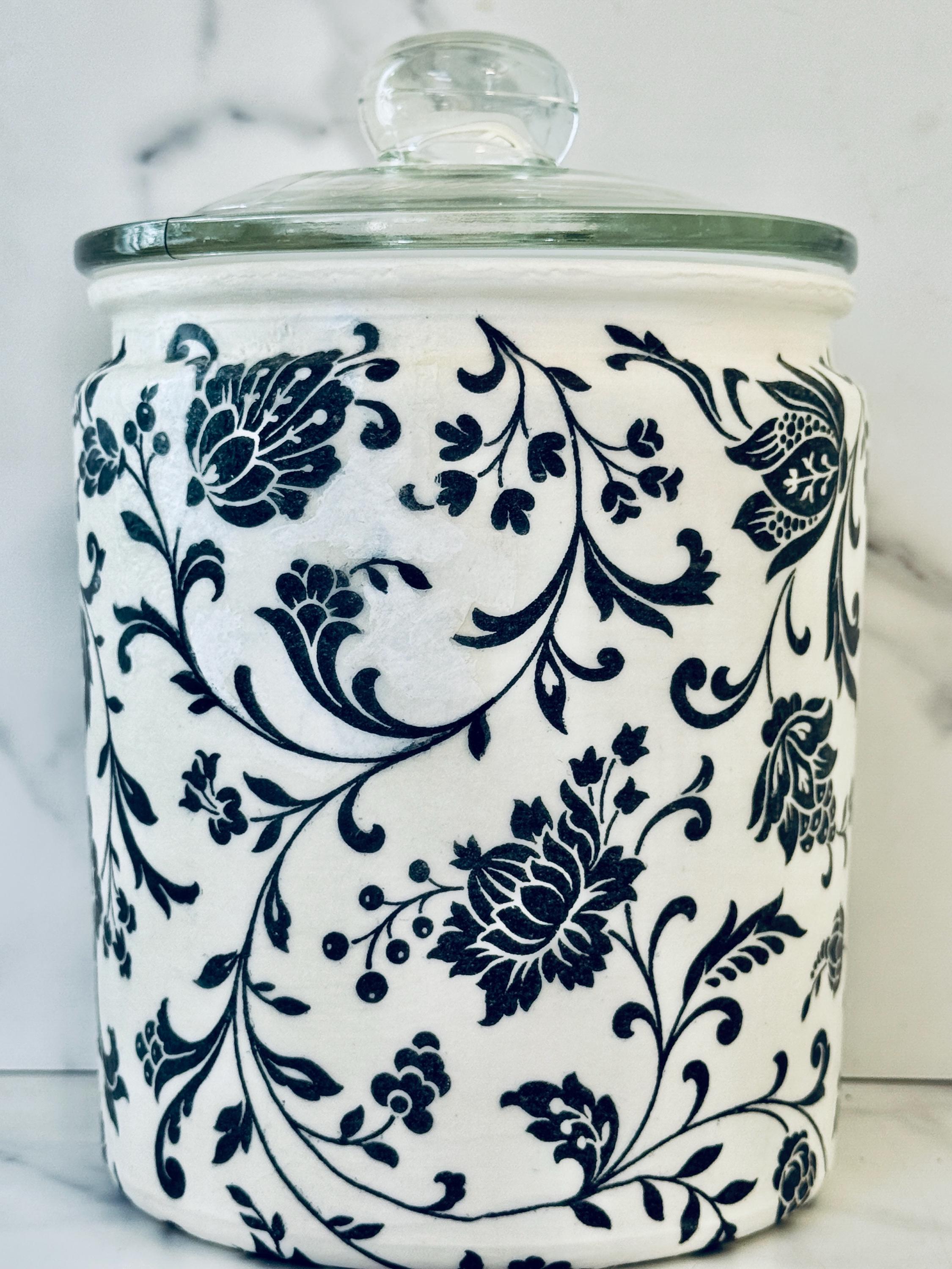 Black & White Floral Chinoiserie Cookie Jar: 64oz Decoupage Black and ...