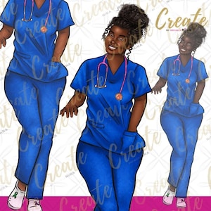 Black Nurse Clipart Dark skin African American girl clip art files for cricut design downloads, Nurses png, Black Owned Shops image 1