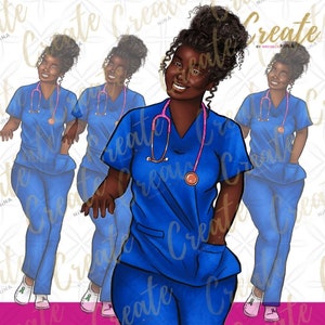 Black Nurse Clipart Dark skin African American girl clip art files for cricut design downloads, Nurses png, Black Owned Shops image 3