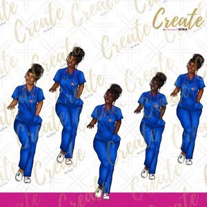 Black Nurse Clipart Dark skin African American girl clip art files for cricut design downloads, Nurses png, Black Owned Shops image 6