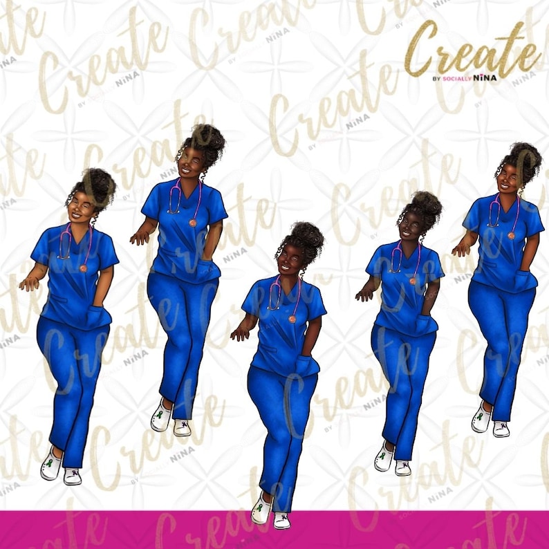 Black Nurse Clipart Dark skin African American girl clip art files for cricut design downloads, Nurses png, Black Owned Shops image 6