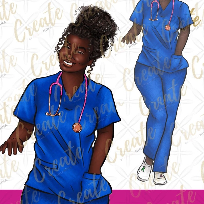 Black Nurse Clipart Dark skin African American girl clip art files for cricut design downloads, Nurses png, Black Owned Shops image 4