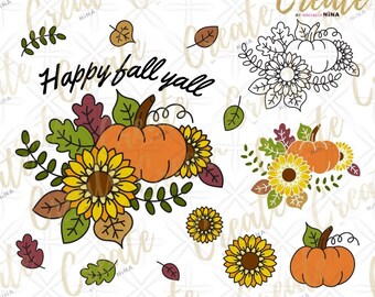 Fall pumpkin sunflower svg clipart bundle for Autumn Sublimation Designs Downloads, 20 Pumpkin clip art png files for Commercial graphics