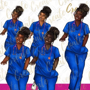 Black Nurse Clipart Dark skin African American girl clip art files for cricut design downloads, Nurses png, Black Owned Shops image 5