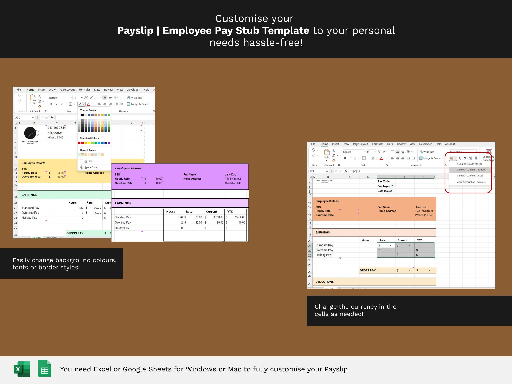 Payslip Template | Employee Pay Stub | Payroll Check Template ...