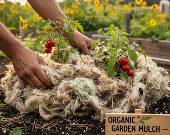 100 g di lana di pecora rumena grezza – fibra naturale da giardino – compost, pacciame, materiale per permacultura