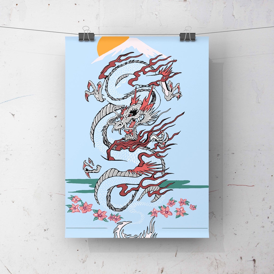 Dragon Japanese style Print Art Wall decor Art print Etsy