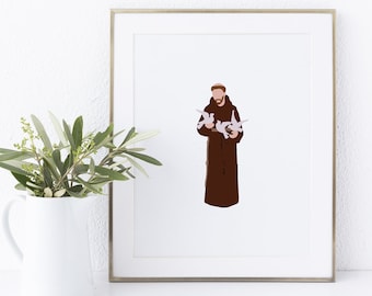 PRINTED Saint Francis | Saint Francis of Asissi Print Saint Wall Art Catholic Decor Catholic Gift Confirmation Gift Saint Print Francis Card