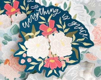 Saint Therese Sticker | Floral Quote Sticker Flower Sticker Everything Is Grace Sticker Catholic Stickers Floral Sticker Catholic Sticker