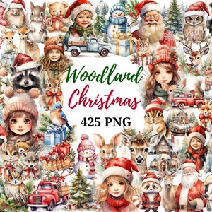 Christmas Woodland animals Watercolor Clipart Collection: 425 Festive Forest Illustrations Bundle, Cozy Holiday Graphics, Commercial Use PNG