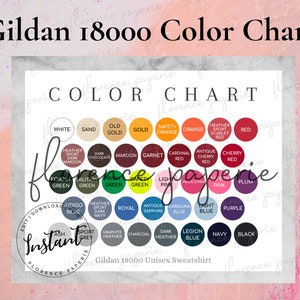 Tabla de colores editable para sudaderas Gildan 18000, sudadera con capucha unisex, tabla de colores editable para imprimir, descargable, imprimible