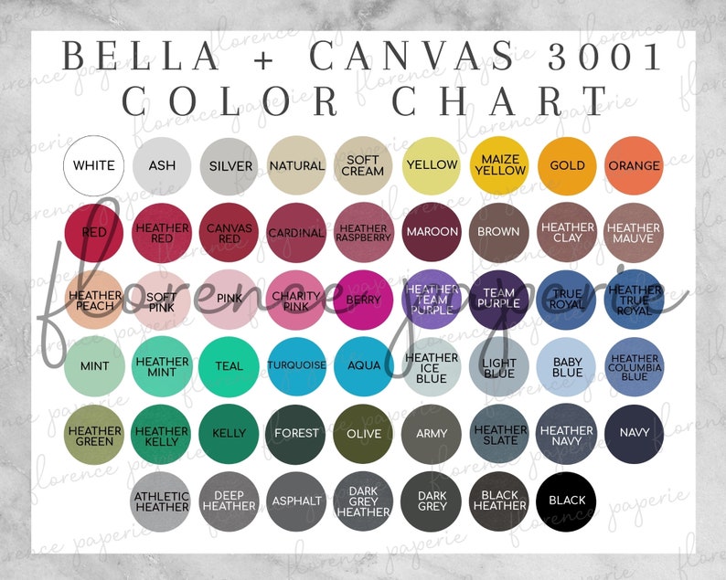 Download Printable Color Chart For Printify Printify Bella Canvas 3001 Color Chart Canvas Unisex Tshirt Color Chart Download Downloadable Bella Paper Stationery Trustalchemy Com