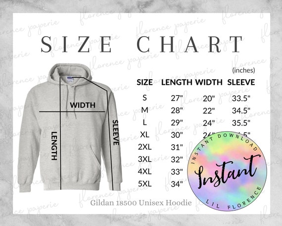 Gildan 18500 Hoodie Size Chart, Unisex Hooded Sweatshirt, Downloadable,  Printable, Mens Size Chart, Womens Size Chart -  Canada