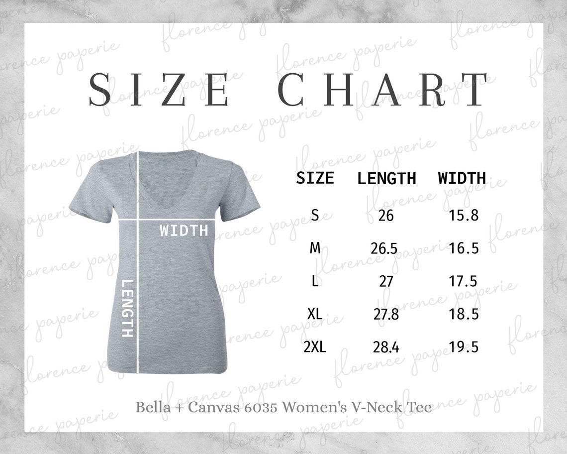 Bella Canvas 6035 Size Chart Women's Jersey Short Sleeve - Etsy