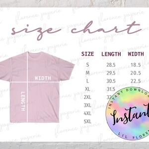 Gildan 2000 T-Shirt Size Chart, Unisex Heavy Cotton Tee Size Chart, Downloadable, Printable, Womens Size Chart