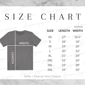Bella Canvas 3001 Size Chart Unisex T Shirt Size Chart Bella - Etsy