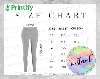 Printify Women Leggings Size Chart, Women's Cut & Sew Casual Leggings,  Downloadable, Printable, Womens Size Chart