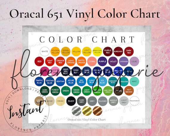 Editable Cricut Vinyl Color Chart, Permanent Vinyl Color Chart