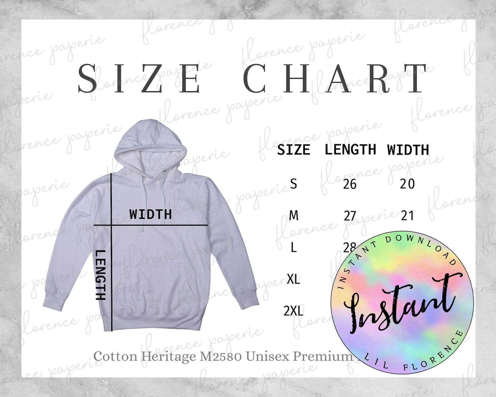 Cotton Heritage M2580 Hoodie Size Chart, Unisex Premium Hoodie