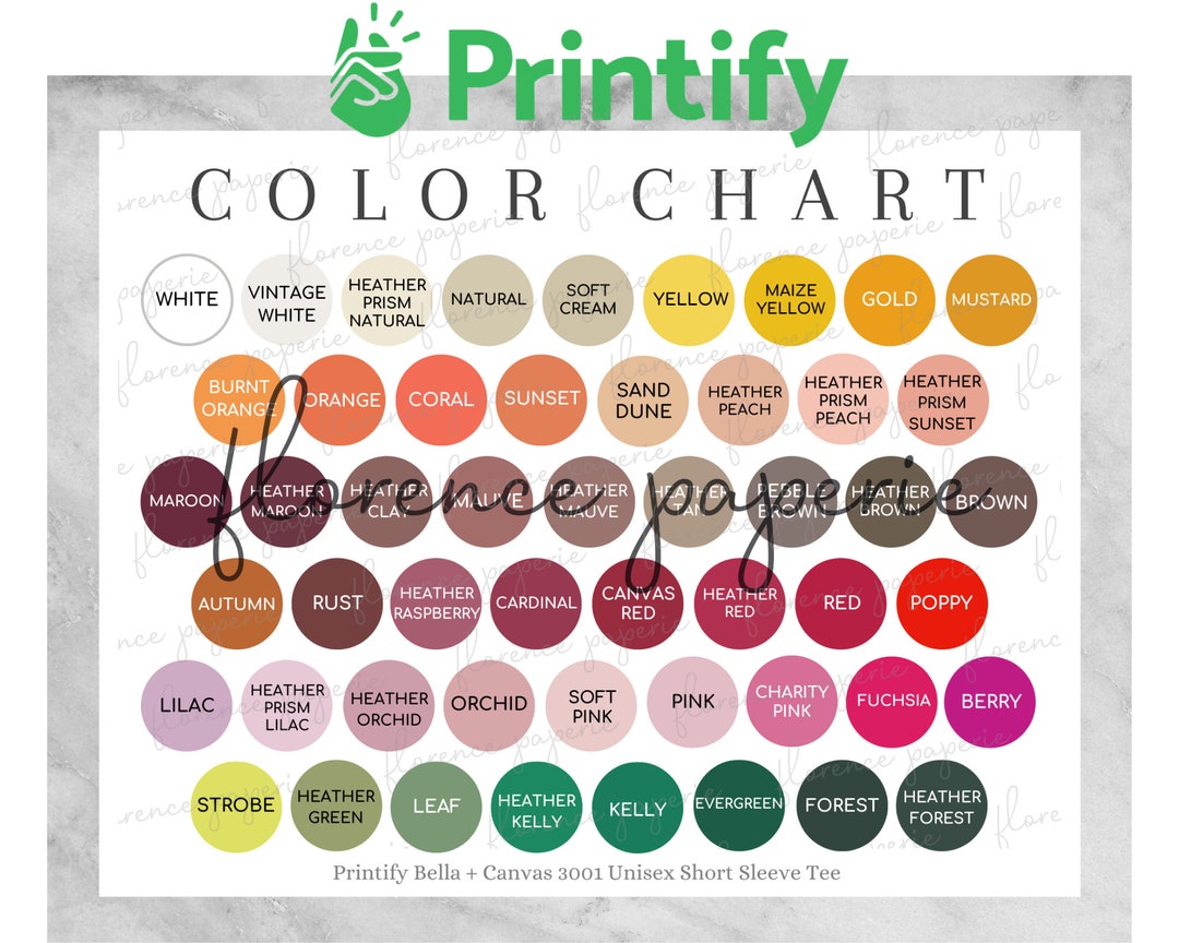 2023 Printify Bella Canvas 3001 Color Chart, Bella Canvas Unisex Tshirt ...