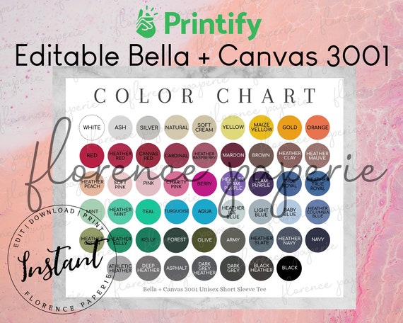 Download Editable Bella Canvas 3001 Color Chart For Printify Bella Etsy