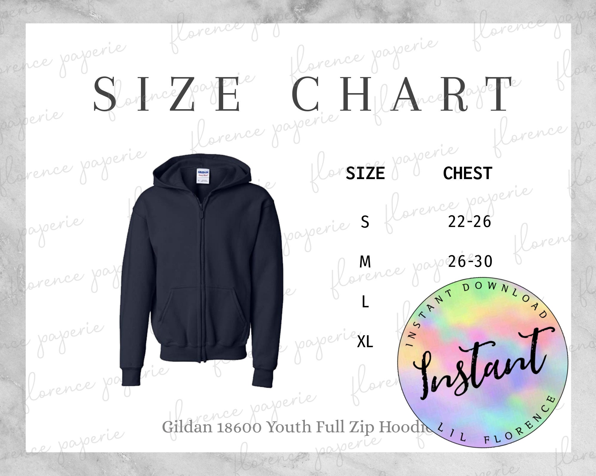 Youth Gildan 18600 Hoodie Size Chart Kids Full Zip Hooded Etsy