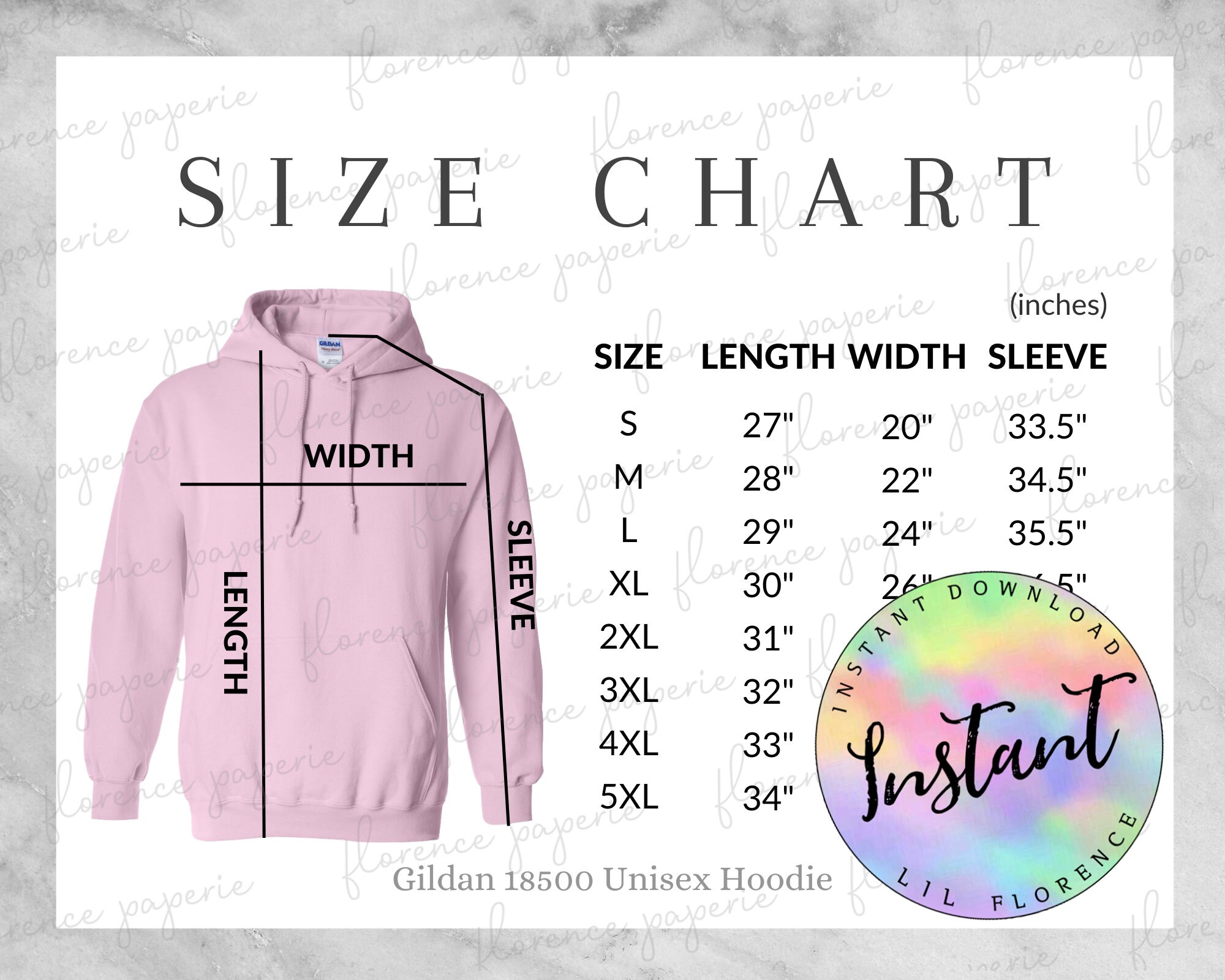 2023 Editable Gildan 18500 Hoodie Color Chart and Size Chart ...