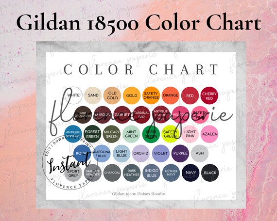 Editable Gildan 18500 Hoodie Color Chart Unisex Hoodie Editable Color Chart for printify Downloadable Printable
