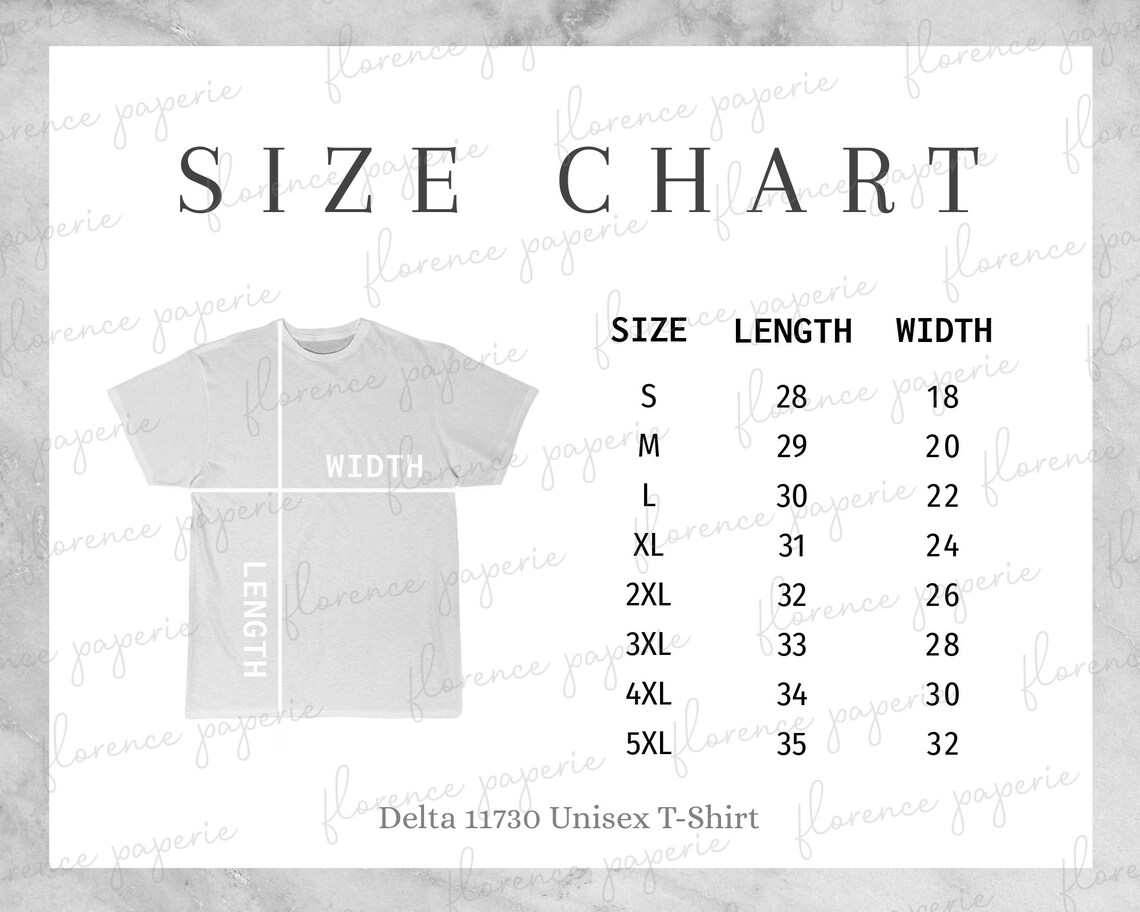 Delta 11730 T-shirt Size Chart, Men's Short Sleeve Tee Size Chart ...
