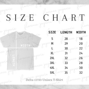 Delta 11730 T-shirt Size Chart Men's Short Sleeve Tee - Etsy