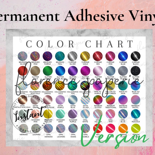 Editable Permanent Adhesive Vinyl Color Chart, Canva Template for Cricut silhouette Business, Downloadable, Printable