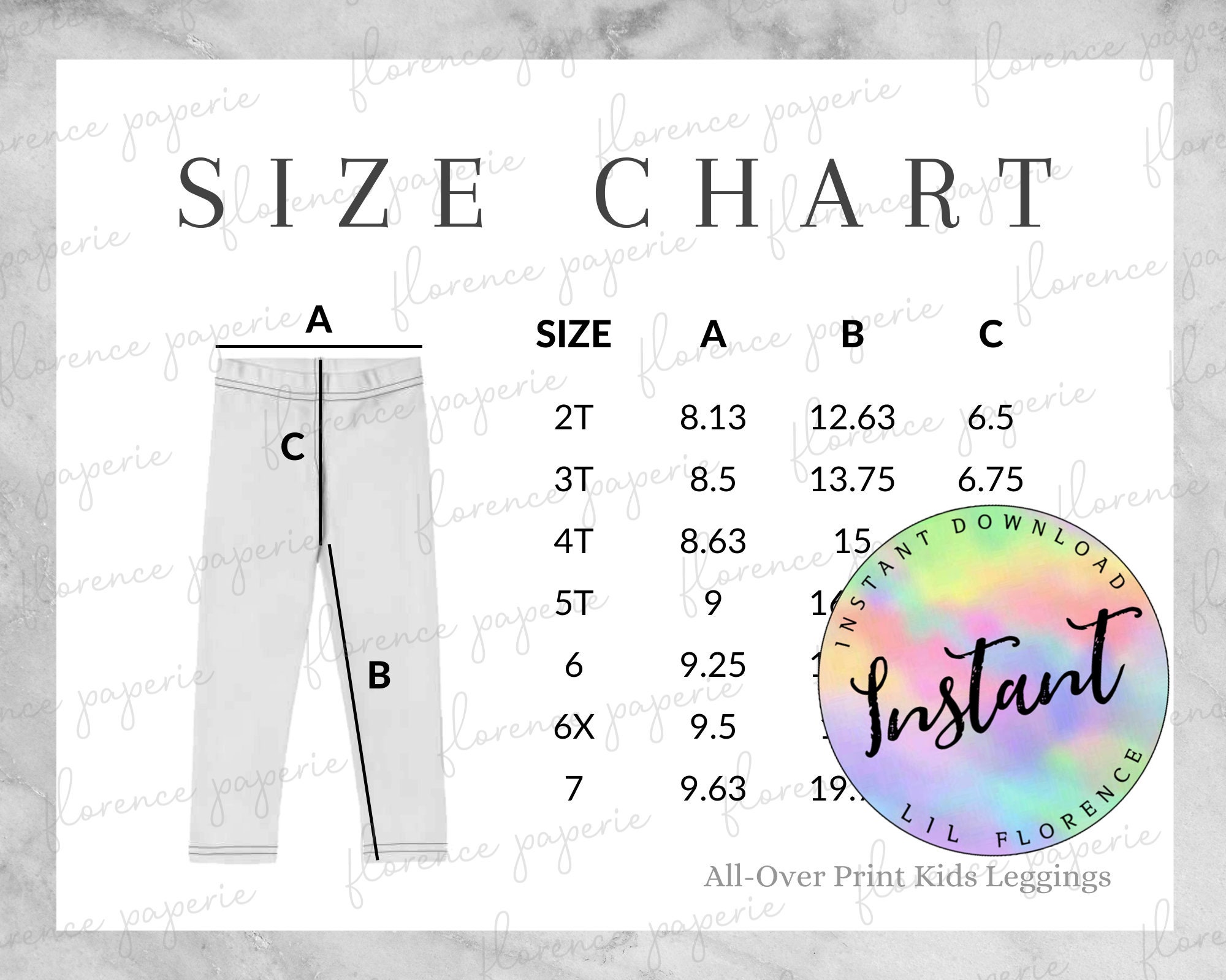 Printful Kids Leggings Size Chart, Allover Print Kids Leggings