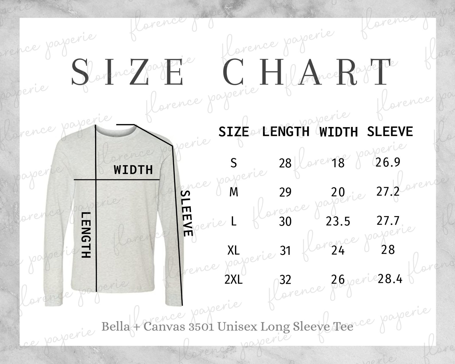 bella canvas unisex size chart