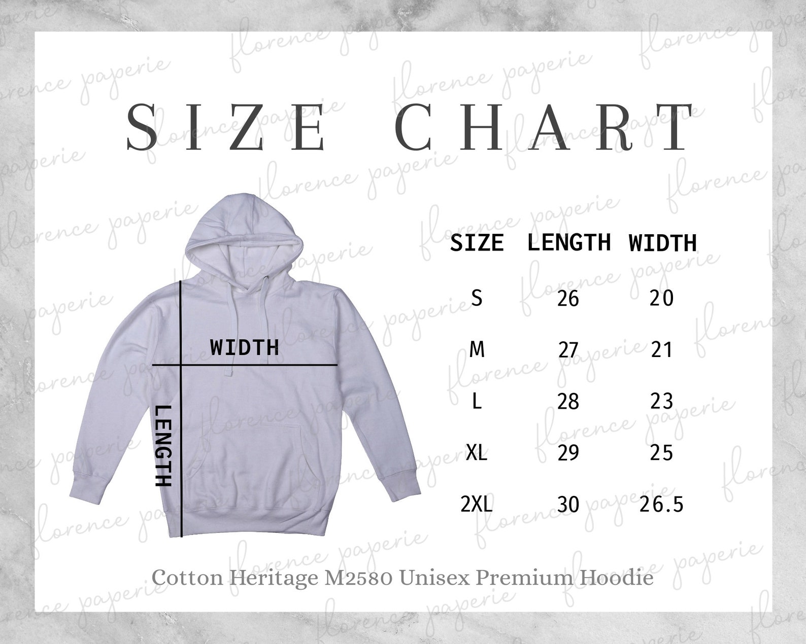 Cotton Heritage M2580 Hoodie Size Chart Unisex Premium - Etsy UK