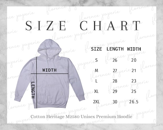 Cotton Heritage M2580 Hoodie Size Chart Unisex Premium | Etsy