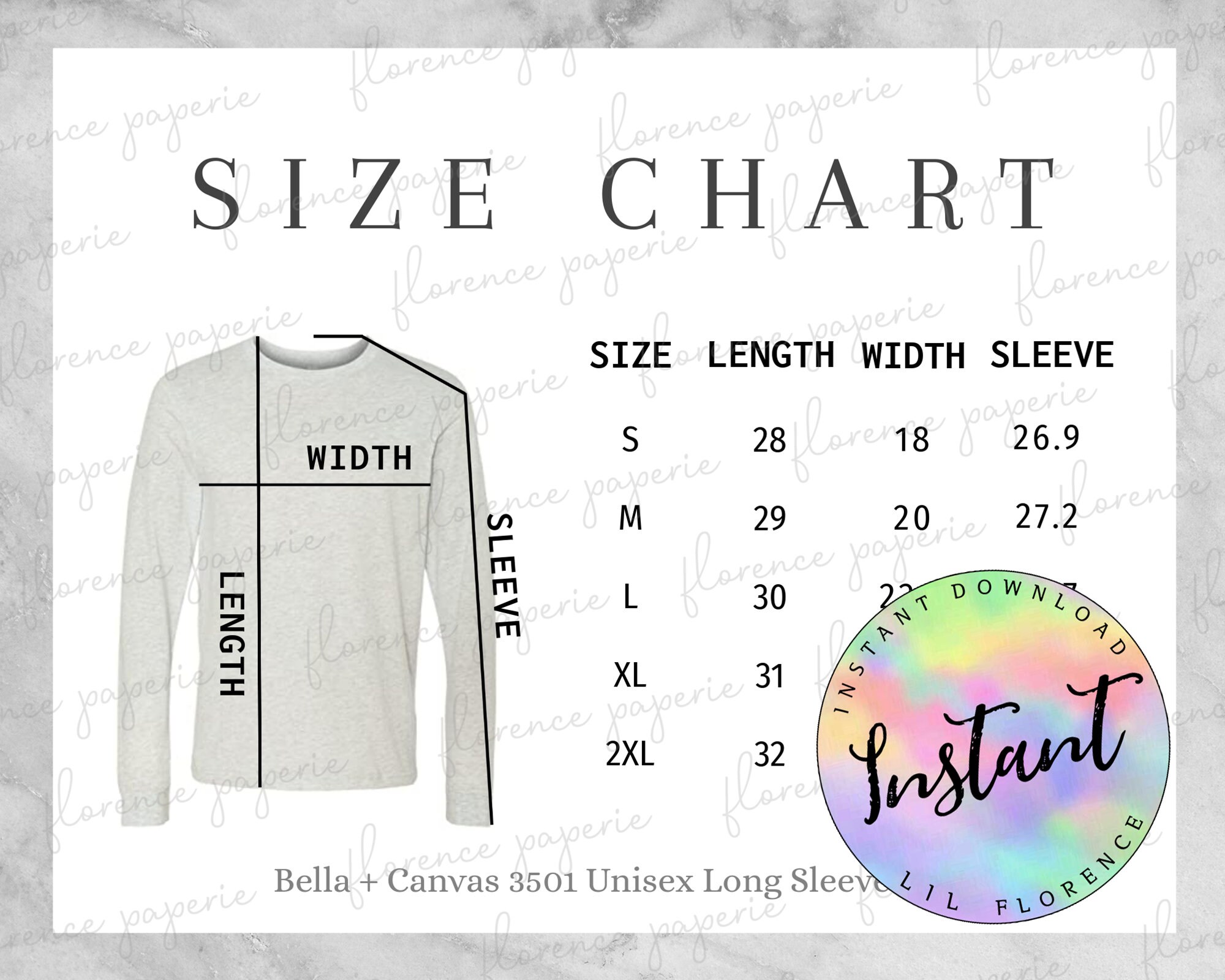 bella canvas 3501 size chart