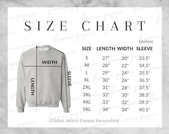 NO TAG-18000 Size Chart, Sweatshirt Size Chart, Gildan 18000 Size