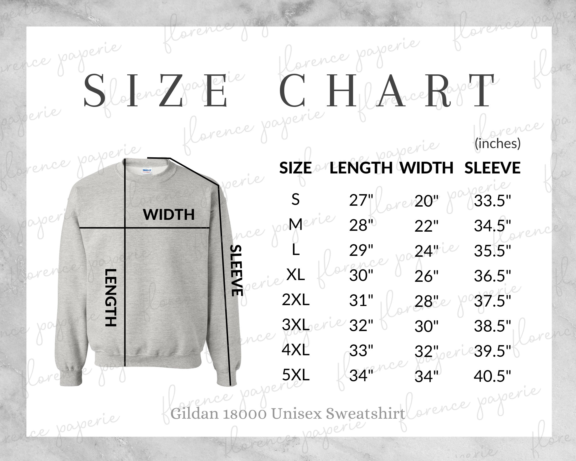 Gildan 18000 Sweatshirt Size Chart Unisex Crewneck - Etsy