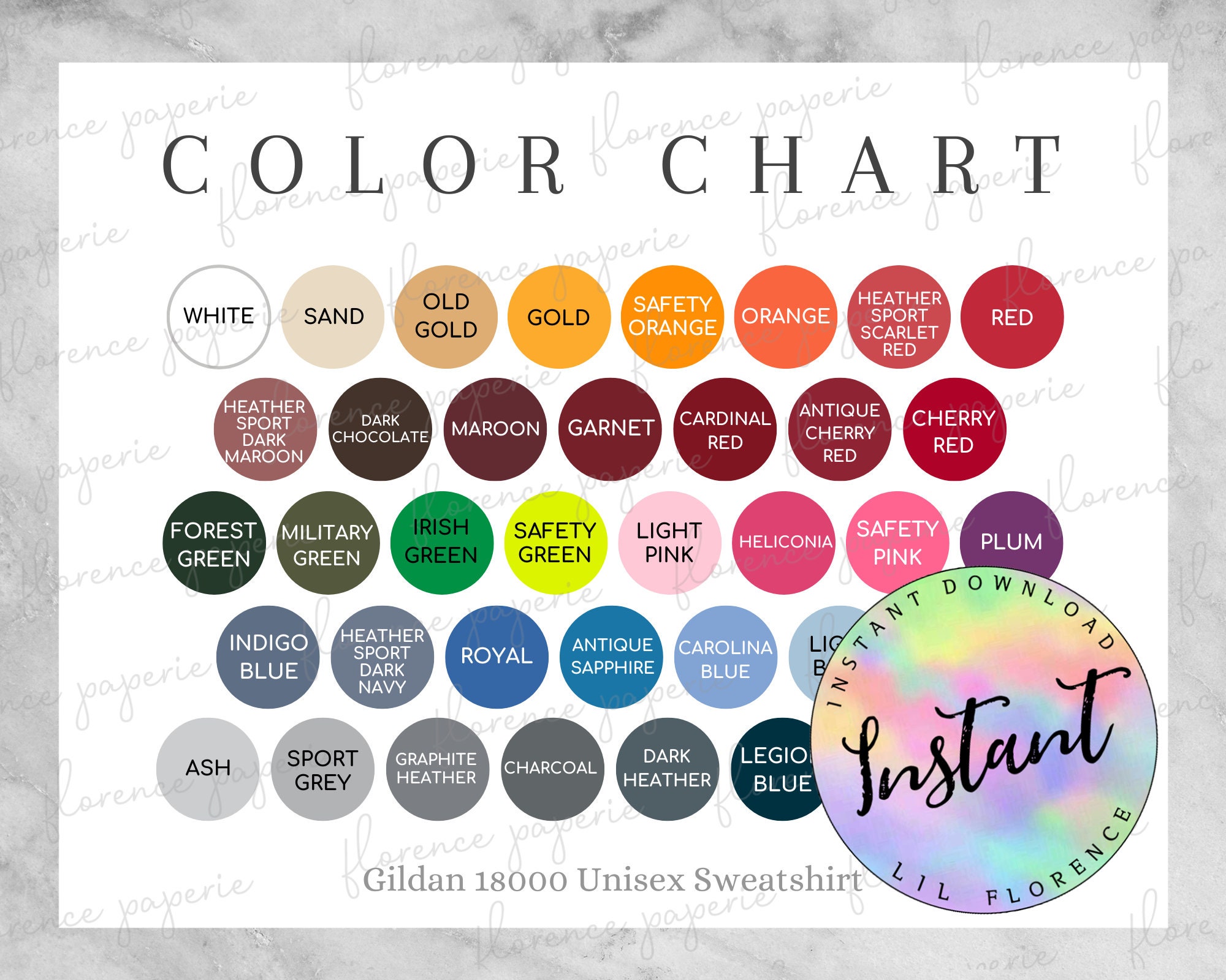 2023 Editable Gildan 18000 Sweatshirt Color Chart and Size - Etsy