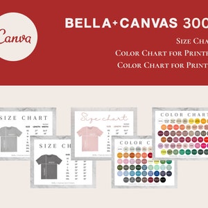 2023 Editable Bella Canvas 3001  BUNDLE Color Chart and Size Chart, Downloadable, Printable
