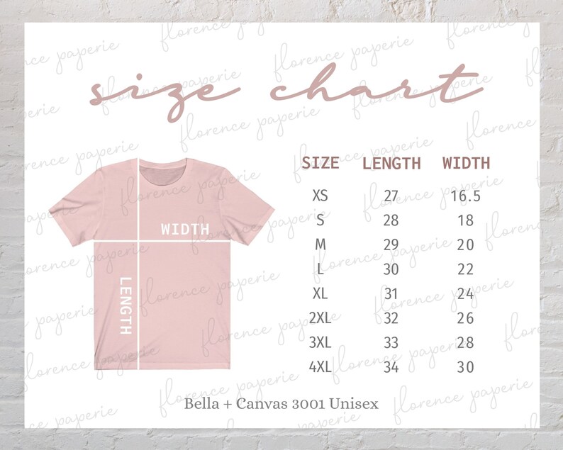 Bella Canvas 3001 Size Chart Unisex T Shirt Size Chart Bella | Etsy