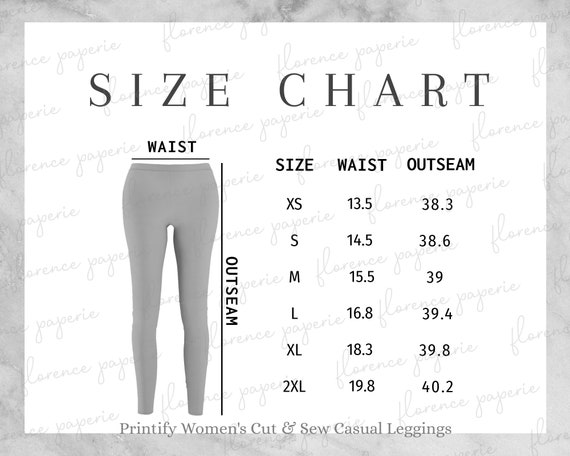 Printify Women Leggings Size Chart, Women's Cut & Sew Casual Leggings,  Downloadable, Printable, Womens Size Chart