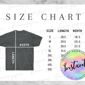 Gildan 2000 T-Shirt Size Chart, Unisex Heavy Cotton Tee Size Chart, Downloadable, Printable, Mens Size Chart, Womens Size Chart