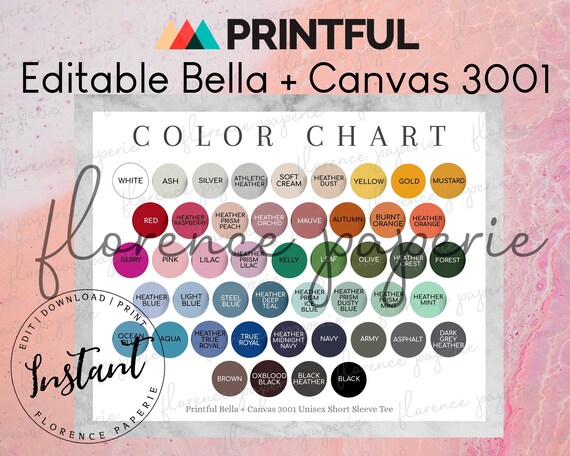 Download Editable Bella Canvas 3001 Color Chart for Printful Bella ...