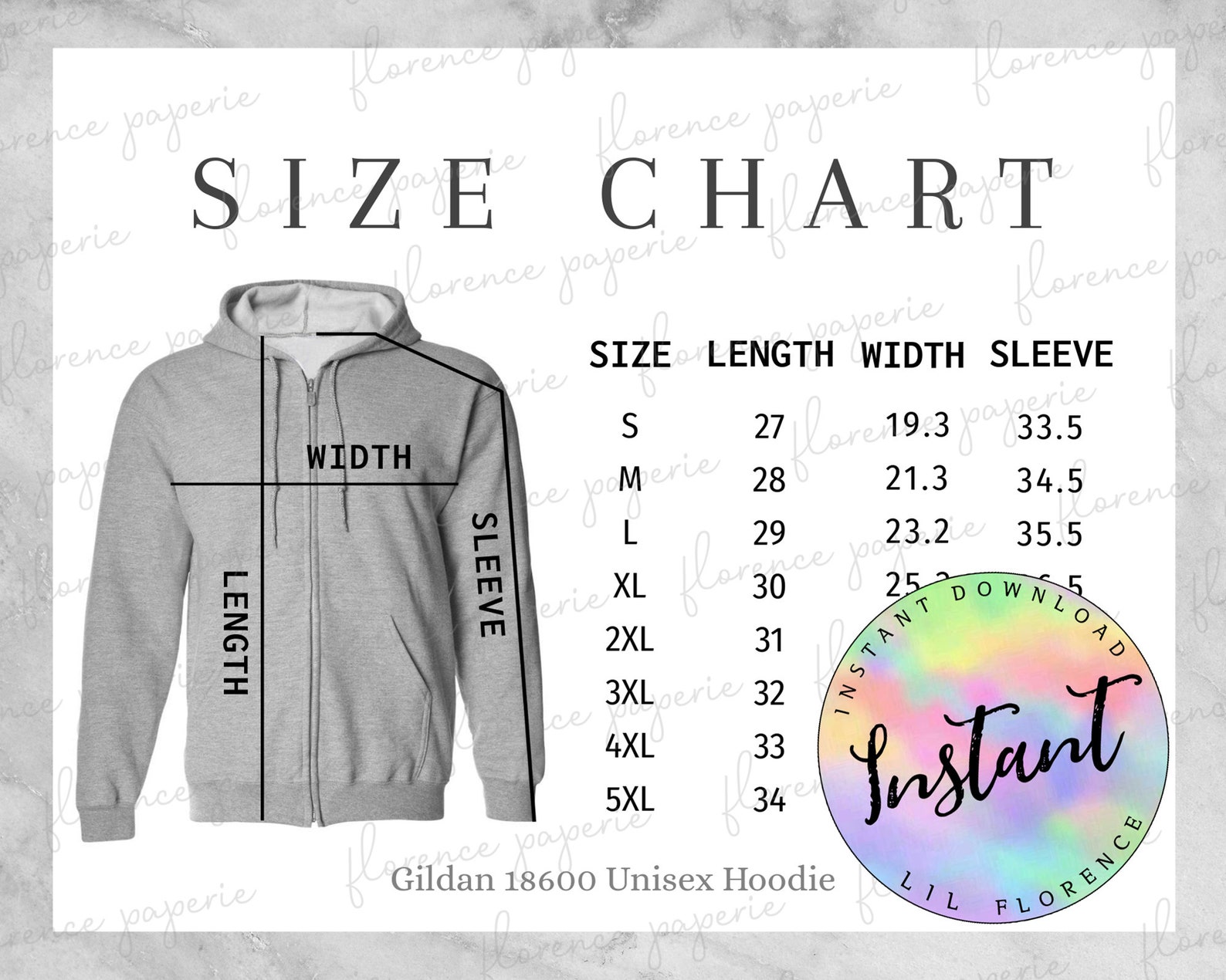 Gildan 18600 Hoodie Size Chart, Unisex Full Zip Hooded Sweatshirt ...