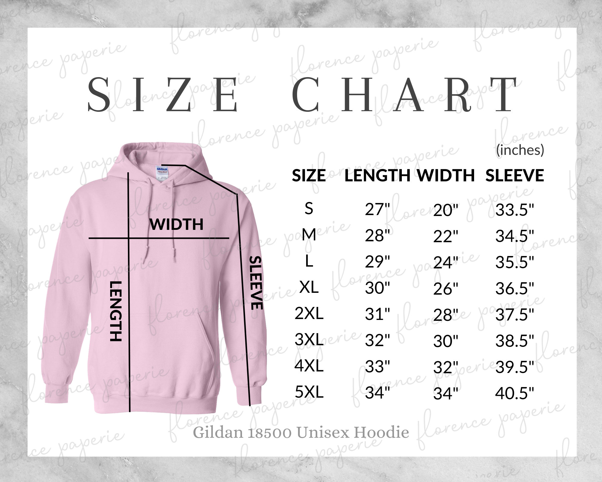 Gildan 18500 Hoodie Size Chart Unisex Hooded Sweatshirt - Etsy